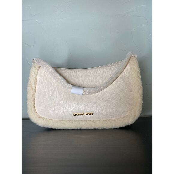 Michael Kors Carmela MD Leather Shearling Pouchette Crossbody Bag - Picture 4 of 11